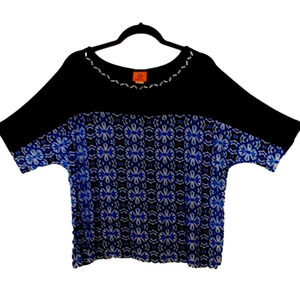 RUBY Rd blouse batik navy blue/white pattern Lg